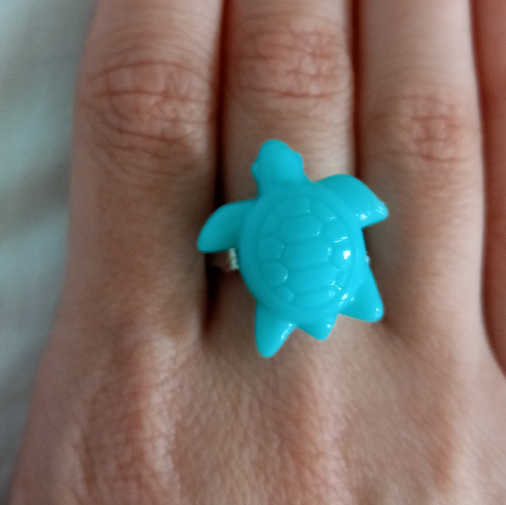 Cerulean blue Sea Turtle Statement adjustable ring summer hand crafted pastel